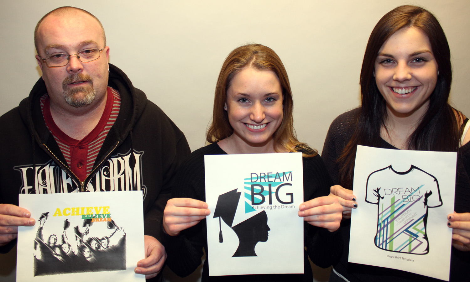 Three of the 10 finalists in the Achieving the Dream graphic design contest were MCC students. Left to right: Kennth Bryant, Ashley Shira andLaura Shaler.